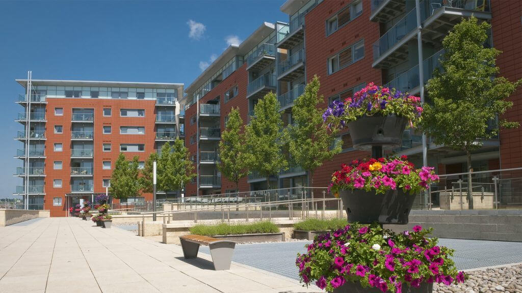 An external view of a modern block of flats.