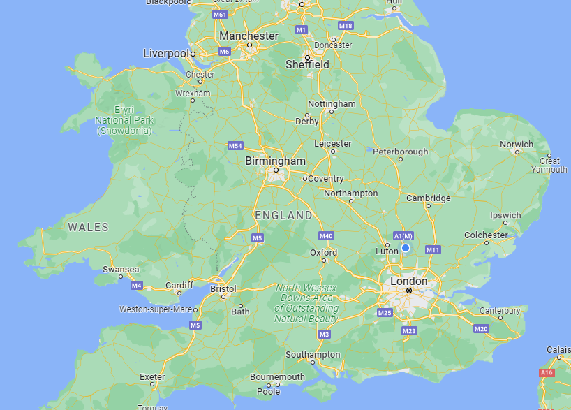 A map of the UK, which focuses mainly on the South East to help illustrate the areas that Amthal covers.