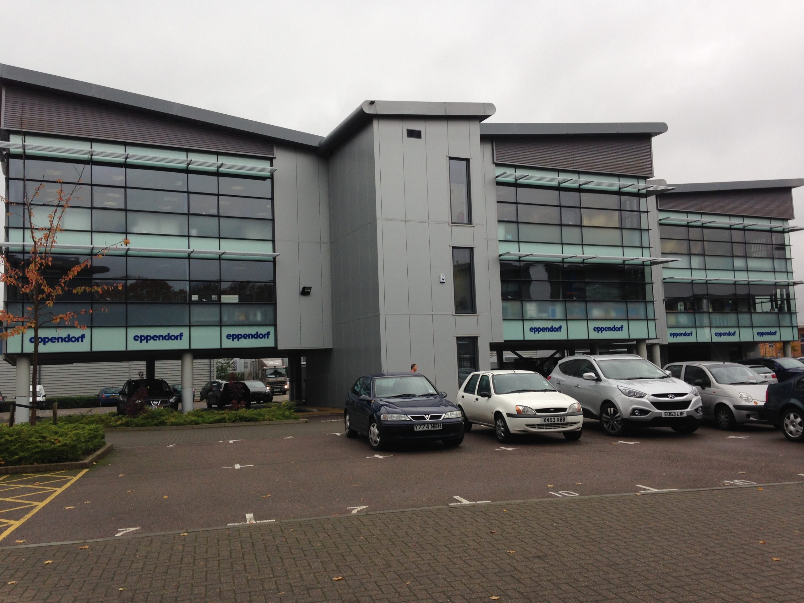 A large office building on an industrial estate.
